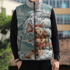 Aussie Festive Wallaby Christmas Sleeveless Puffer Jacket Surf's up Santa Animal Lover