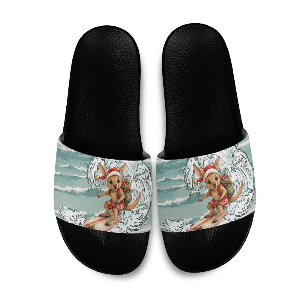 Aussie Festive Wallaby Christmas Slide Sandals Surf's up Santa Animal Lover