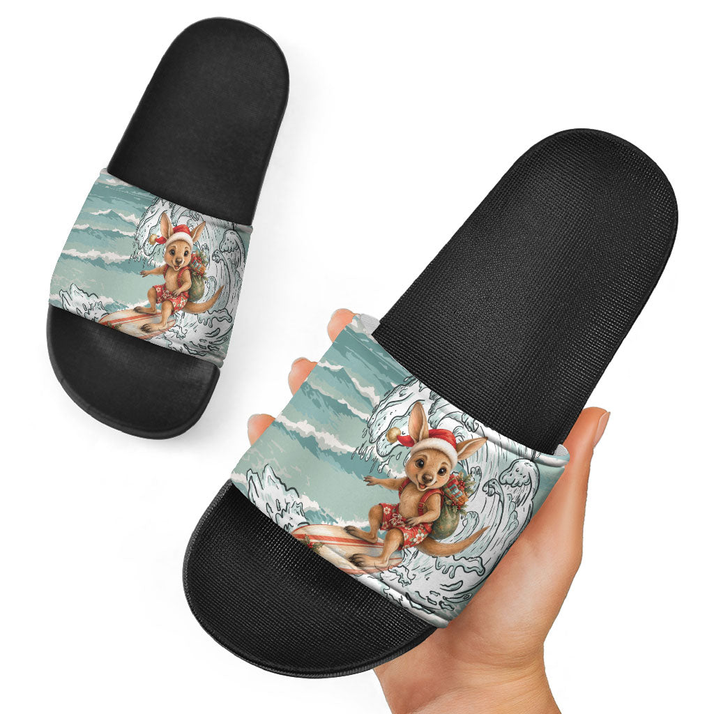 Aussie Festive Wallaby Christmas Slide Sandals Surf's up Santa Animal Lover