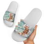 Aussie Festive Wallaby Christmas Slide Sandals Surf's up Santa Animal Lover