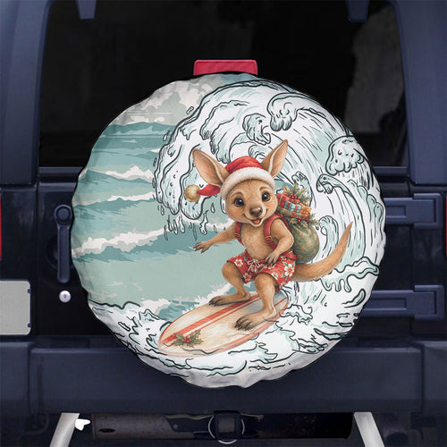 Aussie Festive Wallaby Christmas Spare Tire Cover Surf's up Santa Animal Lover