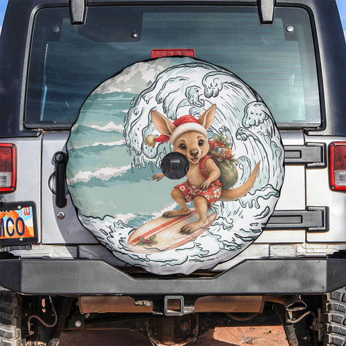 Aussie Festive Wallaby Christmas Spare Tire Cover Surf's up Santa Animal Lover