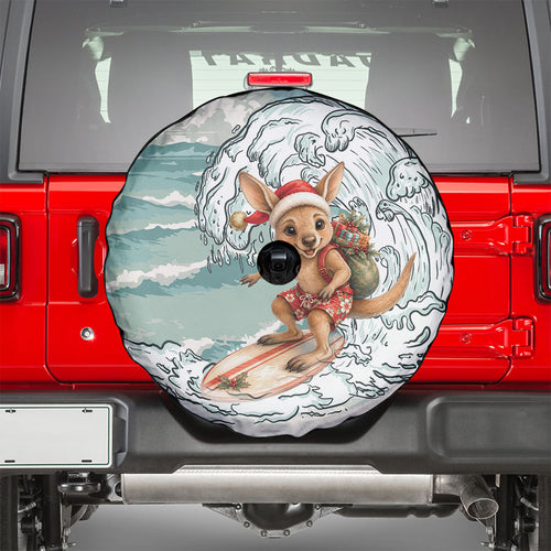 Aussie Festive Wallaby Christmas Spare Tire Cover Surf's up Santa Animal Lover