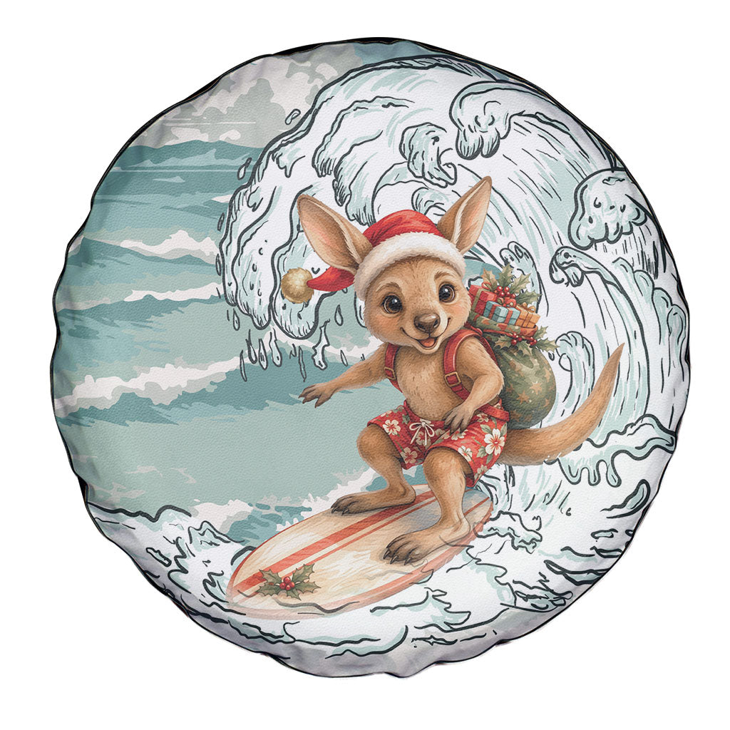 Aussie Festive Wallaby Christmas Spare Tire Cover Surf's up Santa Animal Lover
