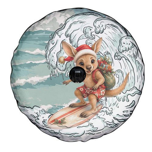 Aussie Festive Wallaby Christmas Spare Tire Cover Surf's up Santa Animal Lover