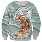 Aussie Festive Wallaby Christmas Sweatshirt Surf's up Santa Animal Lover