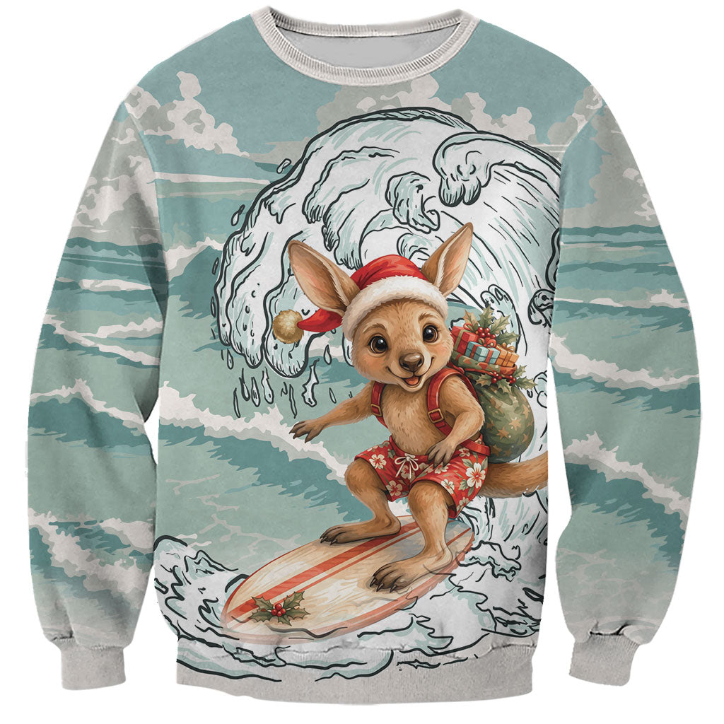 Aussie Festive Wallaby Christmas Sweatshirt Surf's up Santa Animal Lover