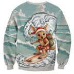 Aussie Festive Wallaby Christmas Sweatshirt Surf's up Santa Animal Lover