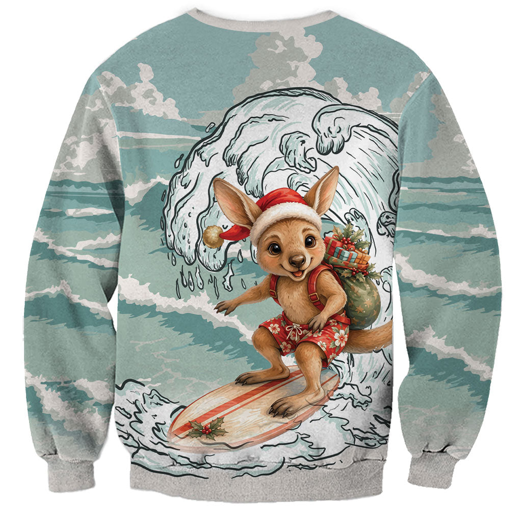 Aussie Festive Wallaby Christmas Sweatshirt Surf's up Santa Animal Lover