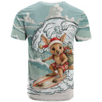 Aussie Festive Wallaby Christmas T Shirt Surf's up Santa Animal Lover