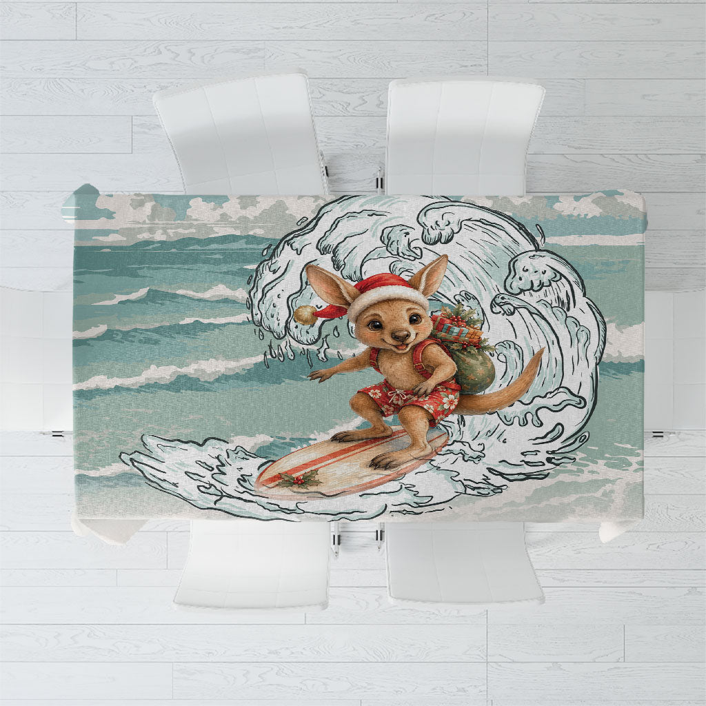 Aussie Festive Wallaby Christmas Tablecloth Surf's up Santa Animal Lover