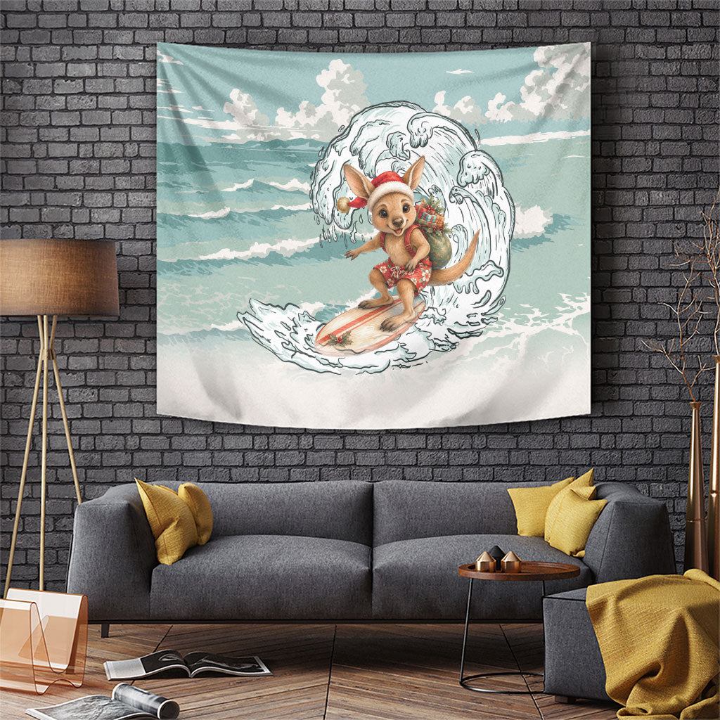 Aussie Festive Wallaby Christmas Tapestry Surf's up Santa Animal Lover