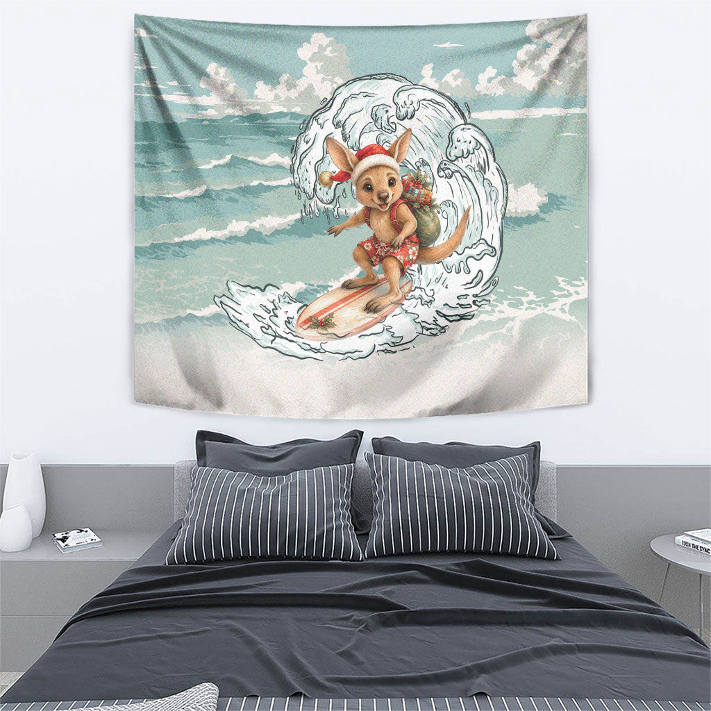 Aussie Festive Wallaby Christmas Tapestry Surf's up Santa Animal Lover