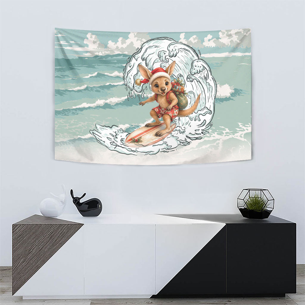 Aussie Festive Wallaby Christmas Tapestry Surf's up Santa Animal Lover
