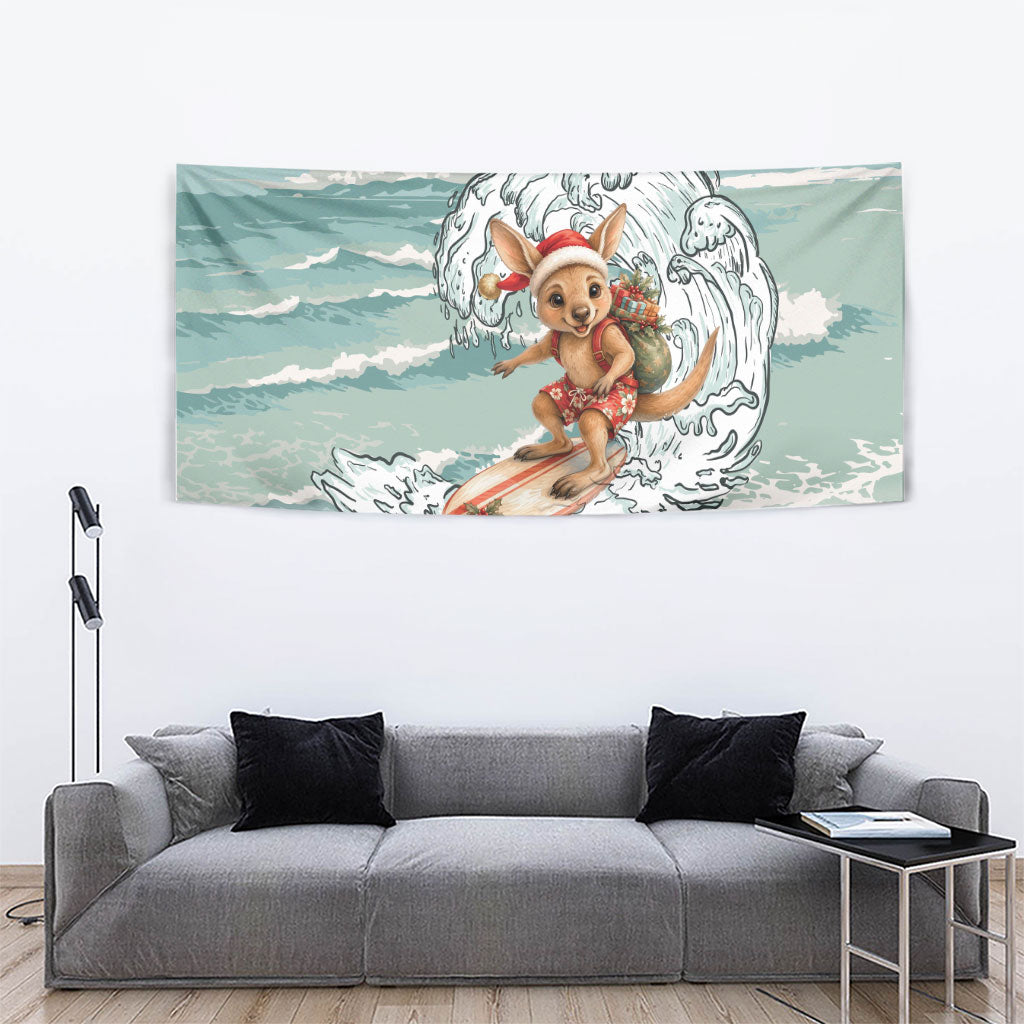 Aussie Festive Wallaby Christmas Tapestry Surf's up Santa Animal Lover