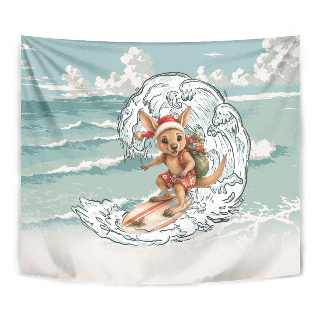 Aussie Festive Wallaby Christmas Tapestry Surf's up Santa Animal Lover