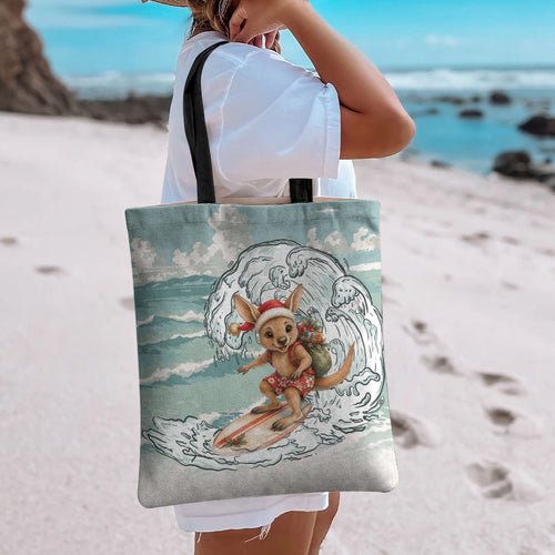 Aussie Festive Wallaby Christmas Tote Bag Surf's up Santa Animal Lover