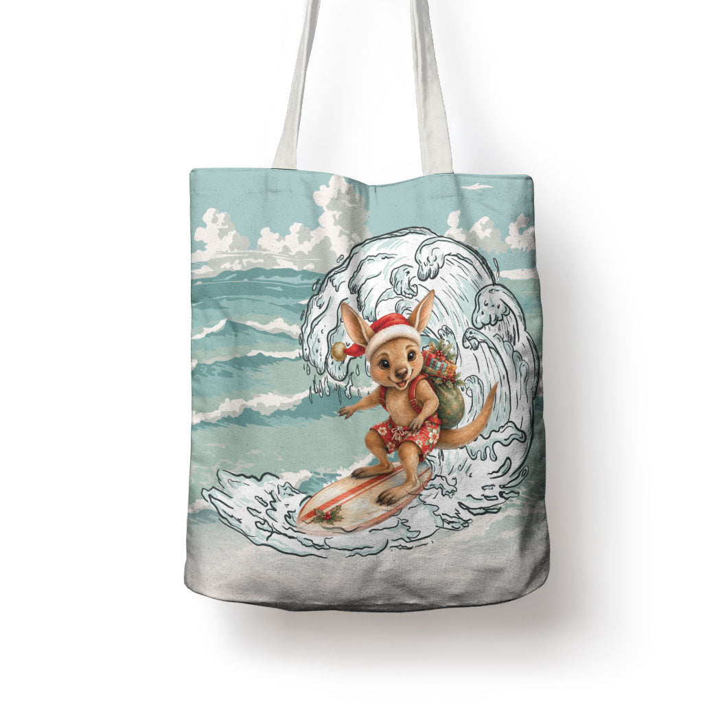 Aussie Festive Wallaby Christmas Tote Bag Surf's up Santa Animal Lover