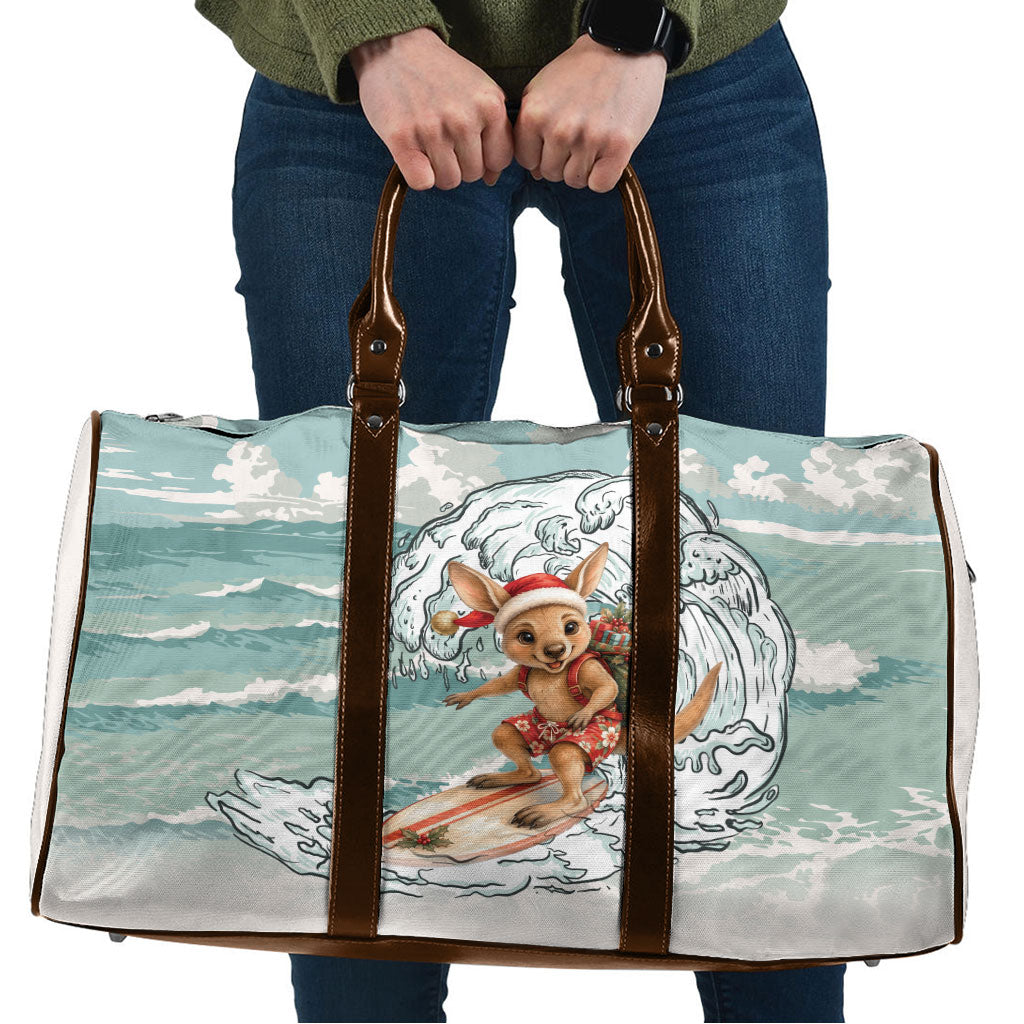 Aussie Festive Wallaby Christmas Travel Bag Surf's up Santa Animal Lover