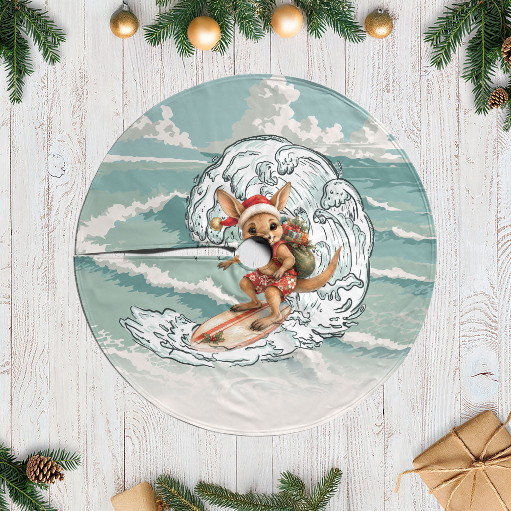 Aussie Festive Wallaby Christmas Tree Skirt Surf's up Santa Animal Lover