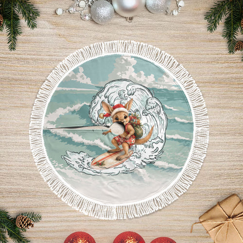 Aussie Festive Wallaby Christmas Tree Skirt Surf's up Santa Animal Lover