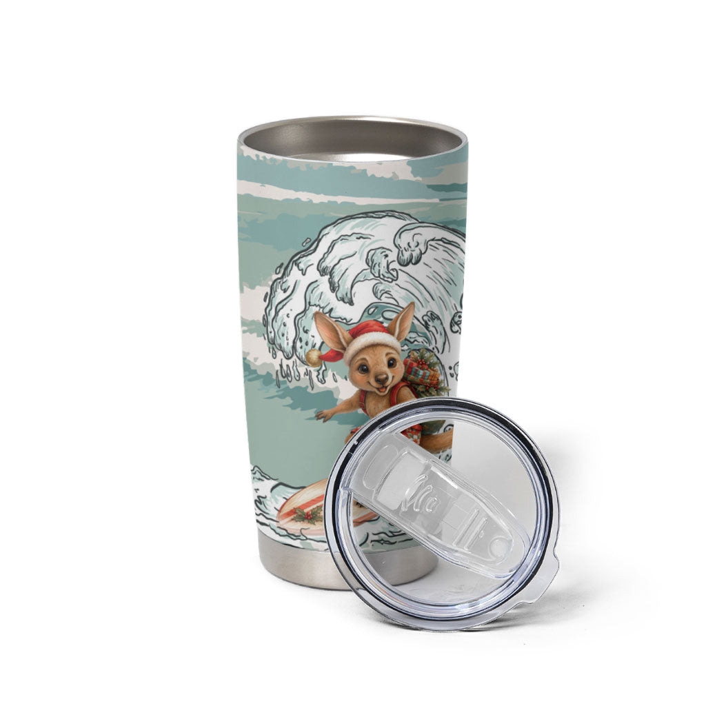 Aussie Festive Wallaby Christmas Tumbler Cup Surf's up Santa Animal Lover