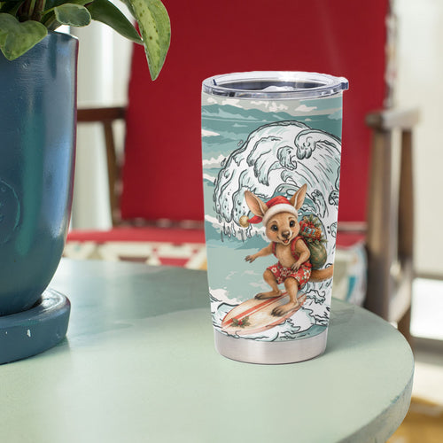 Aussie Festive Wallaby Christmas Tumbler Cup Surf's up Santa Animal Lover
