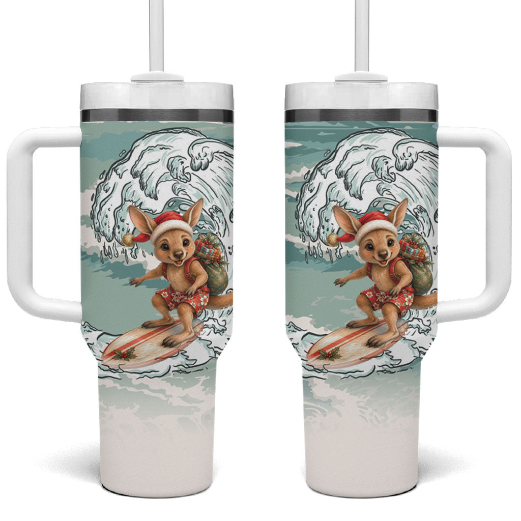 Aussie Festive Wallaby Christmas Tumbler With Handle Surf's up Santa Animal Lover