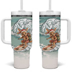 Aussie Festive Wallaby Christmas Tumbler With Handle Surf's up Santa Animal Lover