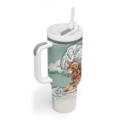 Aussie Festive Wallaby Christmas Tumbler With Handle Surf's up Santa Animal Lover