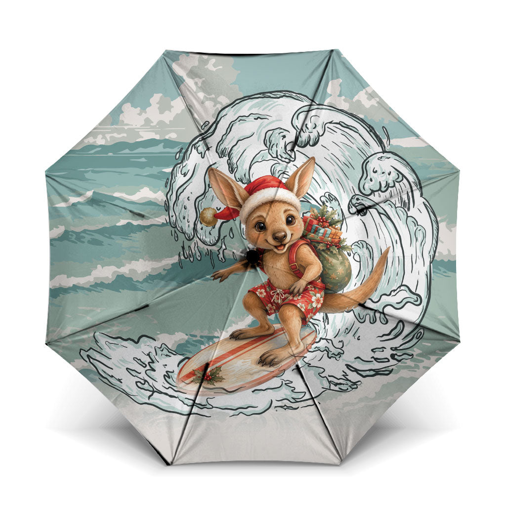 Aussie Festive Wallaby Christmas Umbrella Surf's up Santa Animal Lover