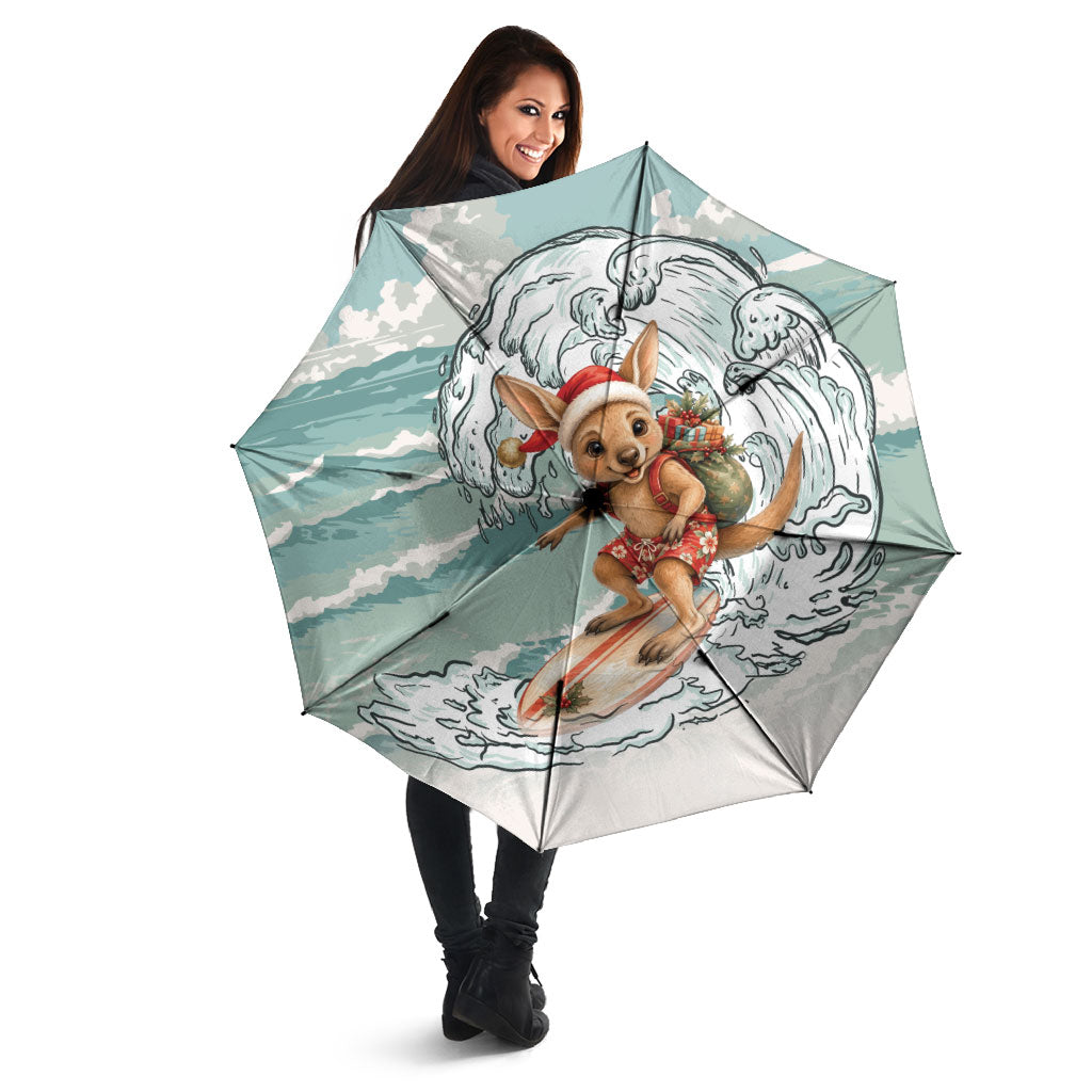 Aussie Festive Wallaby Christmas Umbrella Surf's up Santa Animal Lover