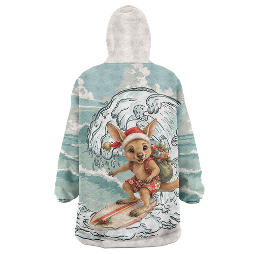Aussie Festive Wallaby Christmas Wearable Blanket Hoodie Surf's up Santa Animal Lover