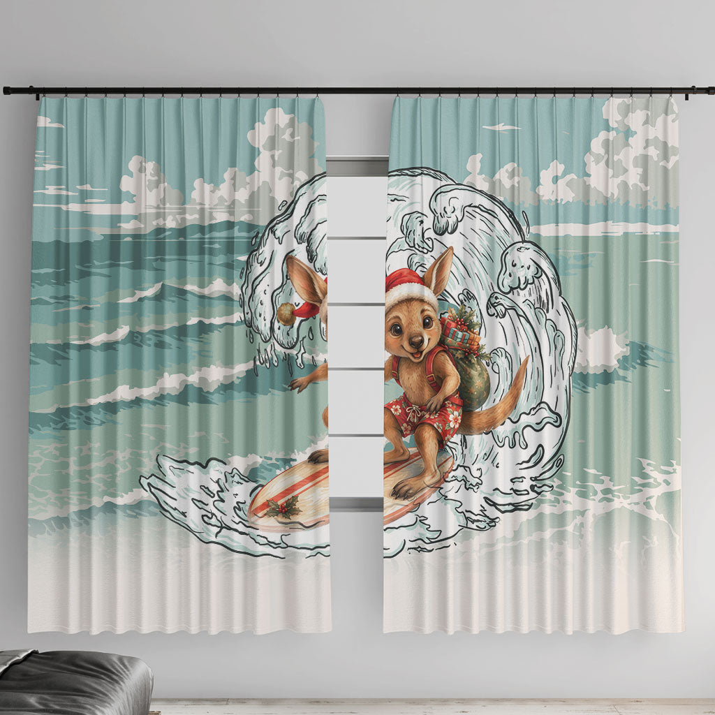 Aussie Festive Wallaby Christmas Window Curtain Surf's up Santa Animal Lover