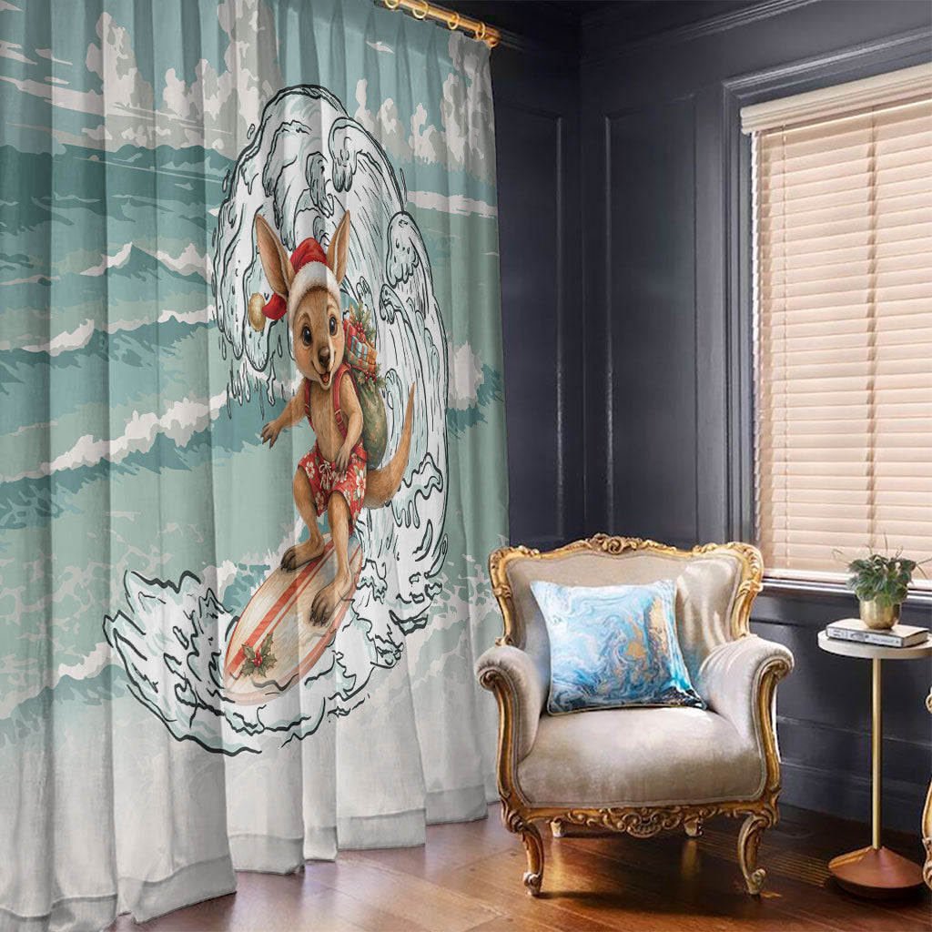 Aussie Festive Wallaby Christmas Window Curtain Surf's up Santa Animal Lover