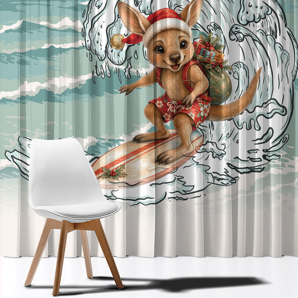 Aussie Festive Wallaby Christmas Window Curtain Surf's up Santa Animal Lover