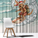 Aussie Festive Wallaby Christmas Window Curtain Surf's up Santa Animal Lover