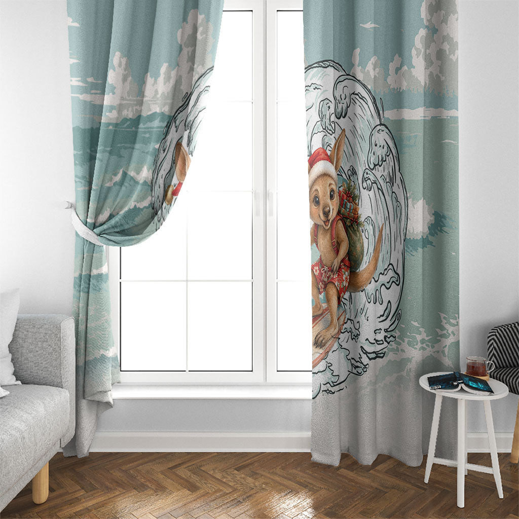 Aussie Festive Wallaby Christmas Window Curtain Surf's up Santa Animal Lover