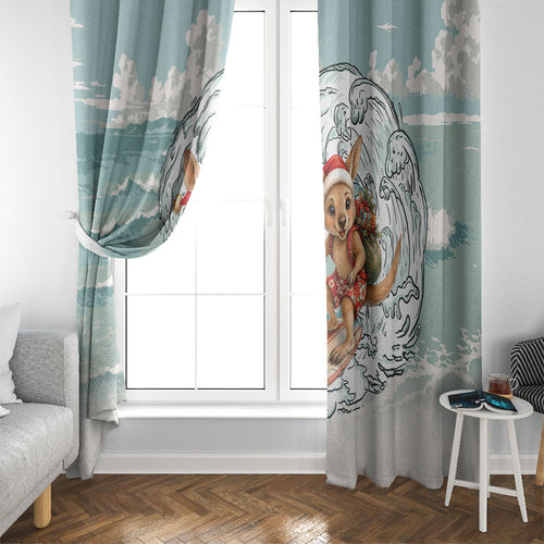 Aussie Festive Wallaby Christmas Window Curtain Surf's up Santa Animal Lover