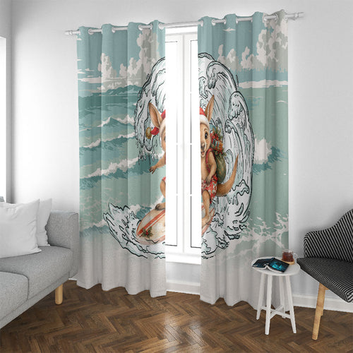 Aussie Festive Wallaby Christmas Window Curtain Surf's up Santa Animal Lover