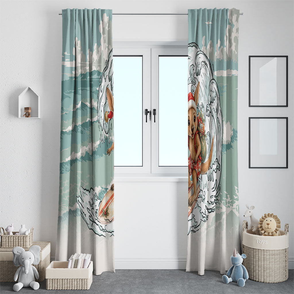 Aussie Festive Wallaby Christmas Window Curtain Surf's up Santa Animal Lover