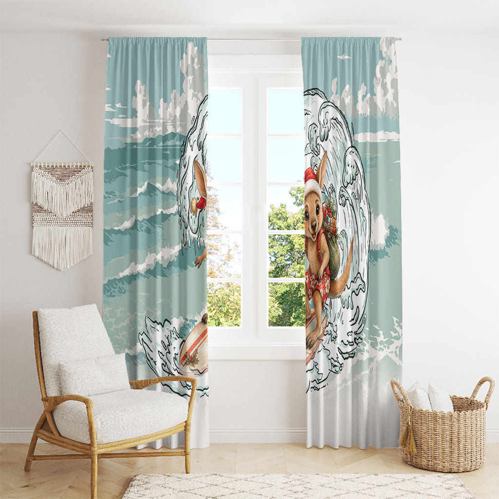 Aussie Festive Wallaby Christmas Window Curtain Surf's up Santa Animal Lover