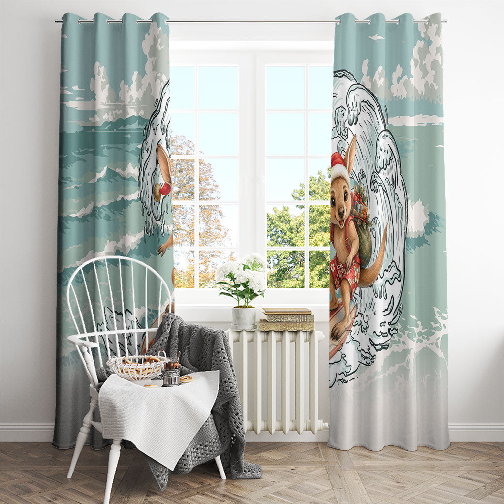 Aussie Festive Wallaby Christmas Window Curtain Surf's up Santa Animal Lover