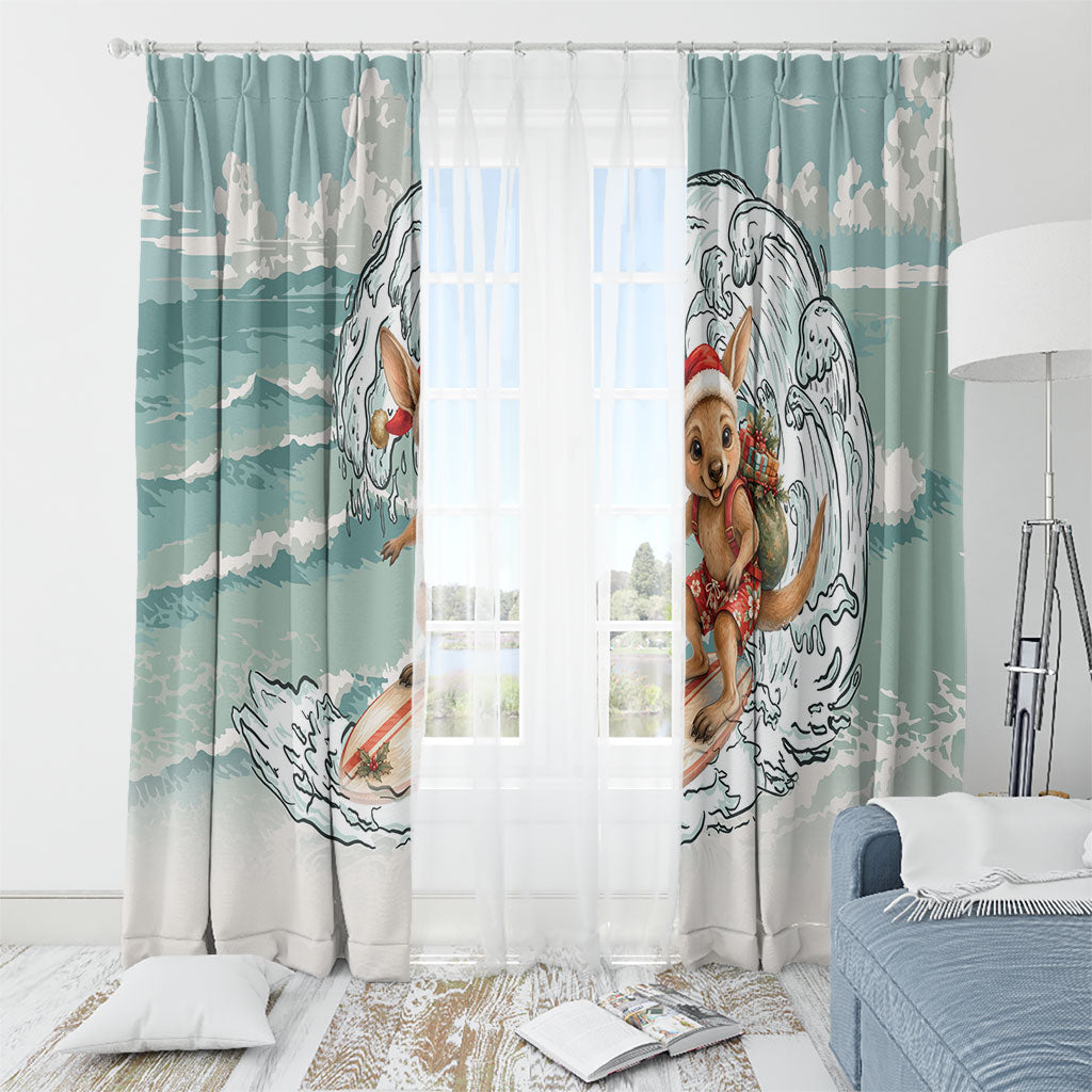 Aussie Festive Wallaby Christmas Window Curtain Surf's up Santa Animal Lover