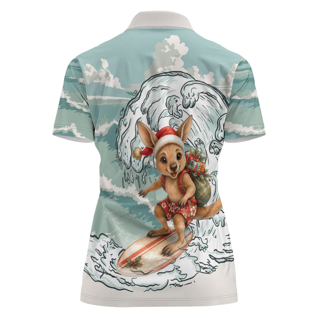 Aussie Festive Wallaby Christmas Women Polo Shirt Surf's up Santa Animal Lover