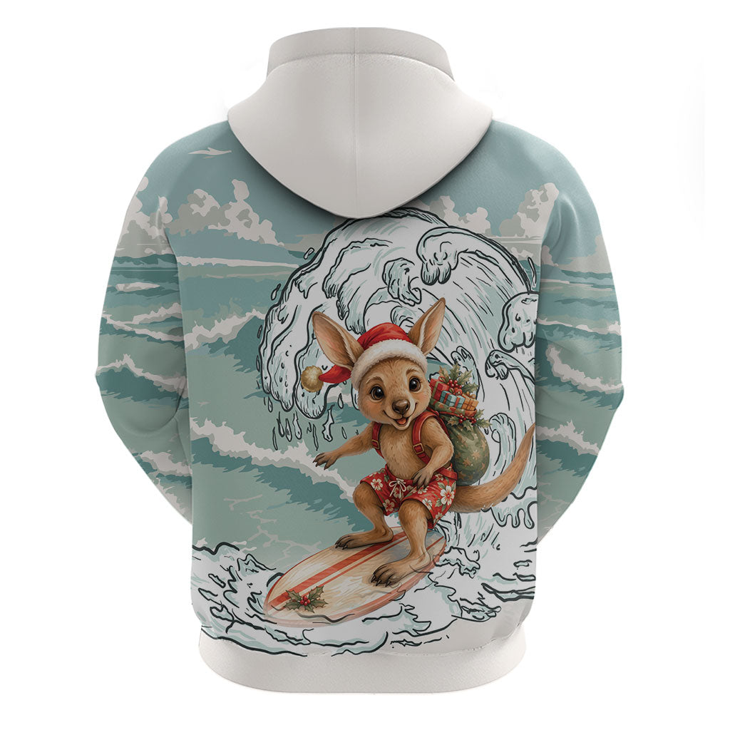 Aussie Festive Wallaby Christmas Zip Hoodie Surf's up Santa Animal Lover