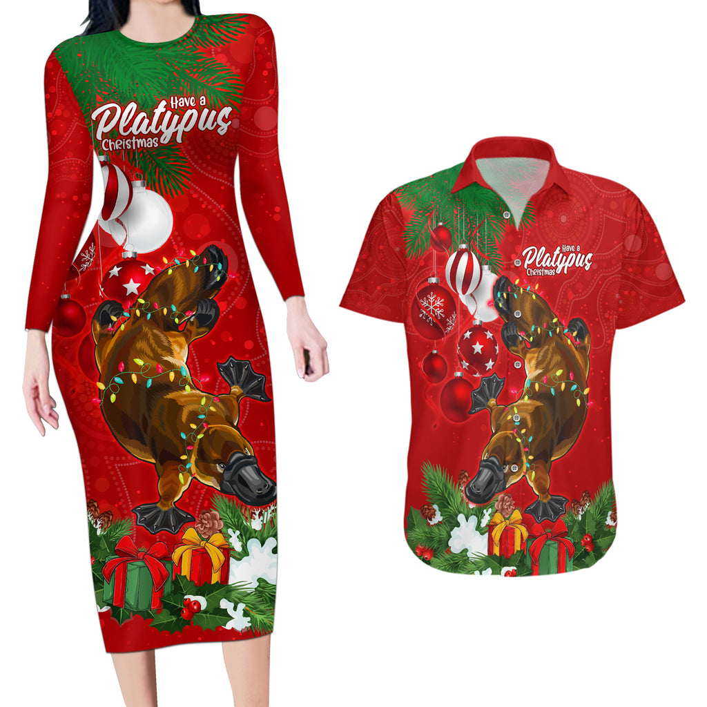 platypus-lover-couples-matching-long-sleeve-bodycon-dress-and-hawaiian-shirt-australia-merry-christmas-aboriginal