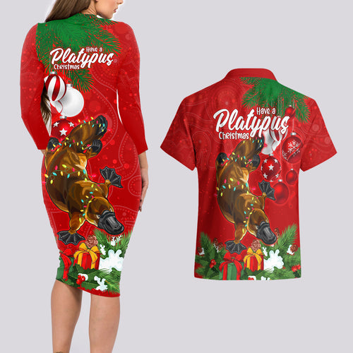 platypus-lover-couples-matching-long-sleeve-bodycon-dress-and-hawaiian-shirt-australia-merry-christmas-aboriginal