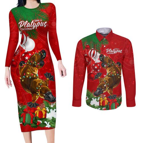platypus-lover-couples-matching-long-sleeve-bodycon-dress-and-long-sleeve-button-shirt-australia-merry-christmas-aboriginal
