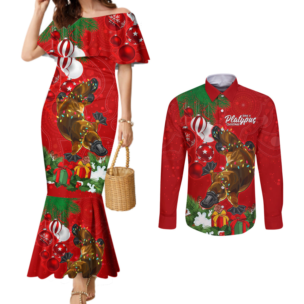 platypus-lover-couples-matching-mermaid-dress-and-long-sleeve-button-shirt-australia-merry-christmas-aboriginal